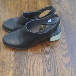 Camper Black Slingback Mules with Blue Heel